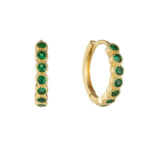

hoop & huggie fashion simple green zircons rivet round earrings personality gold and silver color huggies piercing for women jew, Golden;silver