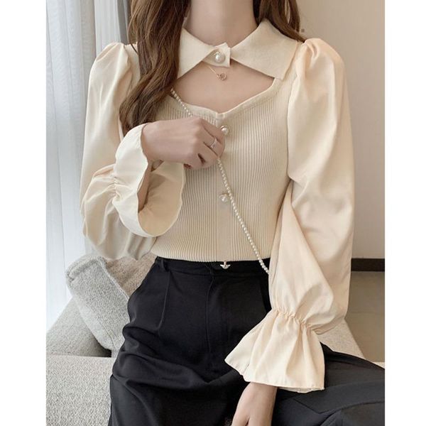 

women's blouses & shirts bubble sleeve sweater female 2021 korean long foreign style sense, White