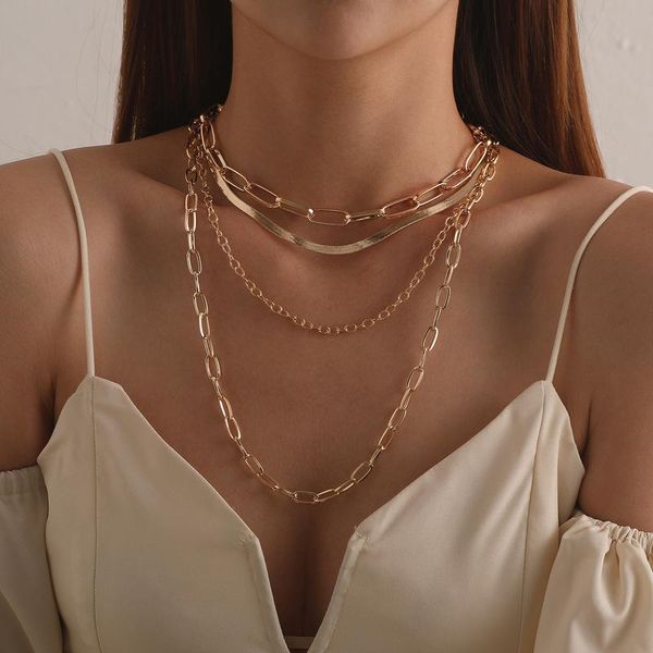 

pendant necklaces vintage punk multilayer choker chunky chain necklace for women hip hop gold silver color collar party fashion jewelry gift