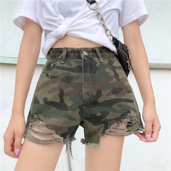 

women's jeans 2021 summer womens camouflage denim biker shorts korean style loose camo mujer femme high waist short pant hole, Blue