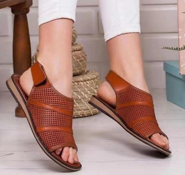 

women summer flat sandals ladies ankle buckle pu beach shoes woman slingback peep toe casual fashion female 2021, Black