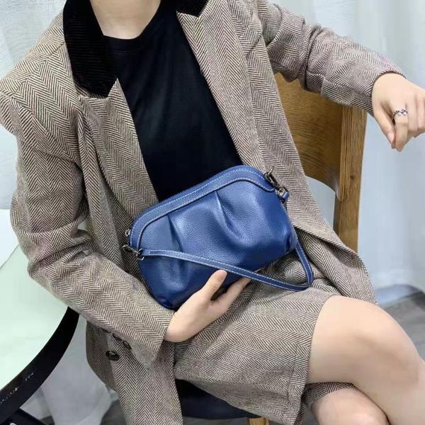 

evening bags drop ruched design small hand women 2021 100% genuine leather shoulder bag soft casual female crossbody