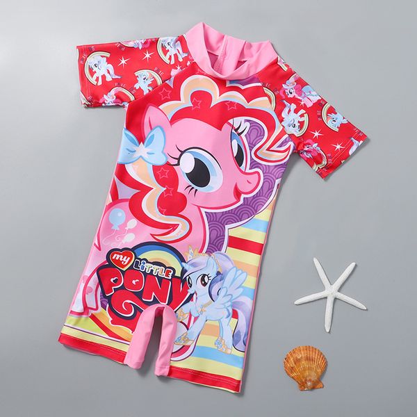 

children' swimsuit girl lovely ins girl pegasus baby one piece sunscreen swimsuit princess swimsuit, Red;black