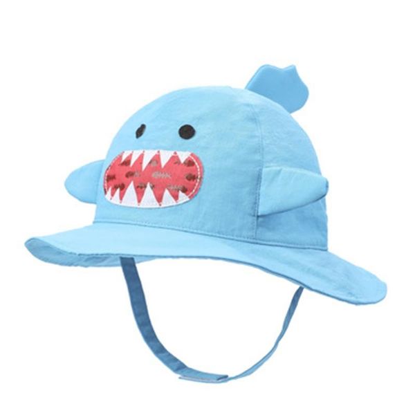 

toddler kids wide brim sun hat cartoon animal uv protection beach fishing cap hats, Blue;gray
