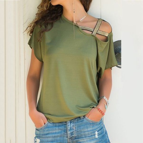 

s-5xl women skew neck irregular criss cross blouse patchwork solid blusa femme one shoulder summer shirt hollow plus size 210426, White