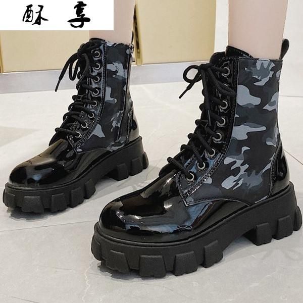 

boots snow women winter fashion cross tied round toe thick ankle bottom plush warm platform high heels causal, Black