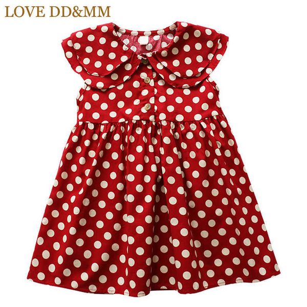 AMORE DDMM Ragazze Abiti Estate Abbigliamento per bambini Ragazze Dolce Semplice Foglia di loto Polka Dot Doppio colletto della bambola Vestito dalla maglia 210715