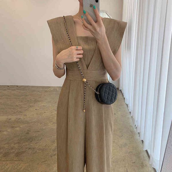 

women's jumpsuits & rompers summer overalls for women sleeveless loose wide leg pants casual vintage office lady combinaison, Black;white