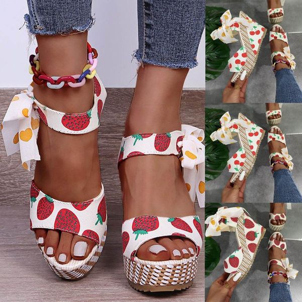 

sandals women dot bowknot design platform wedge female casual high increas shoes ladies fashion ankle strap open toe, Black