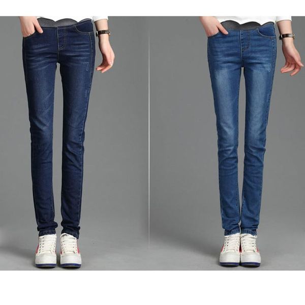 

women's jeans devolove plus size women ladies black blue high waist denim pants elastic tight pencil stretch trousers