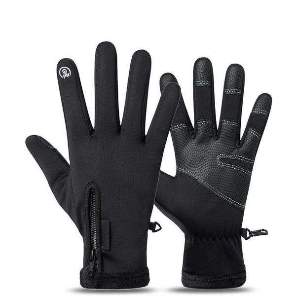 

cycling gloves winter zipper windproof outdoor sport ski for bike bicycle scooter motorcycle warm glove men women, Black