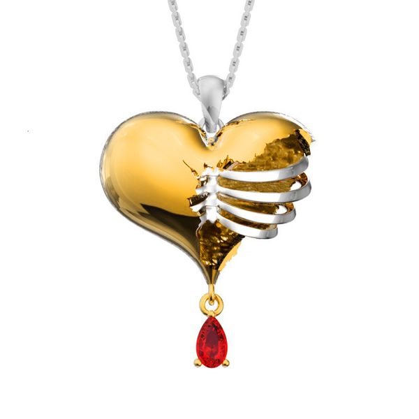 

heart mantu women's creative body chest rib hollow love accessories necklace, Silver