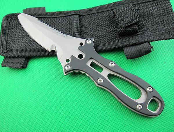 Coltello da sub a lama fissa nuovo arrivo Lame sabbiate 440C Manico in alluminio con linguetta completa Coltelli da campeggio per esterni con guaina in nylon