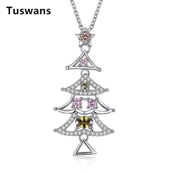 

pendant necklaces luxury shining colorful cz crystal christmas tree necklace for women silver color choker xmas gift