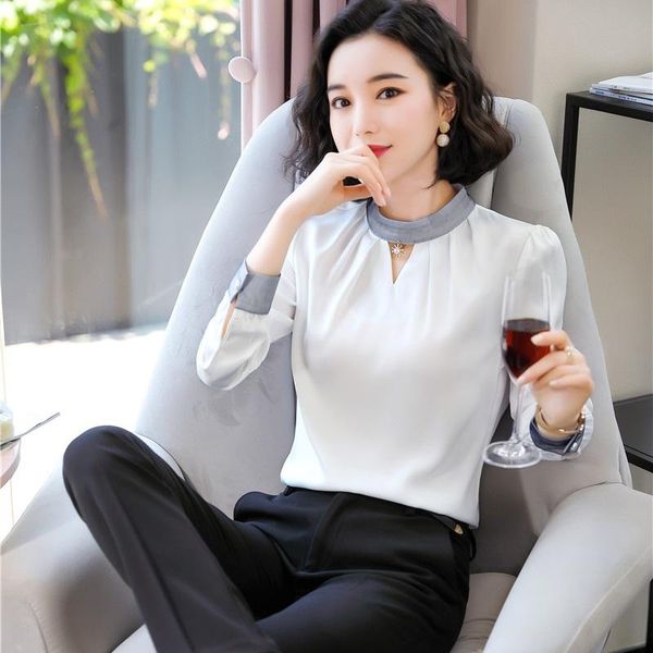 

women's blouses & shirts women work white two piece pant and sets office ladies long sleeve feamle clothes