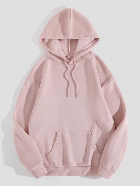 

solid kangaroo pocket drawstring thermal hoodie o4b2#, White;black