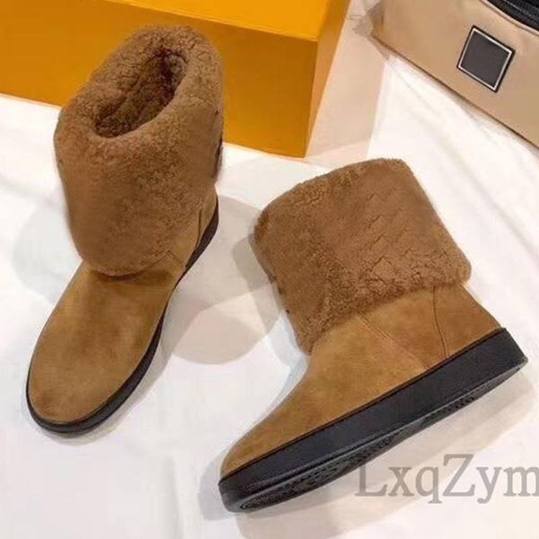 

boots thick sole wool fur ankle shoes for woman round toe cow suede snow female winter comfort platform warm casual flats, Black