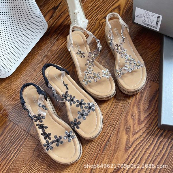 

luxury shoes net red french sandal's transparent 2021 fairy style temperament soft bottom elevated slope heel roman sho, Black