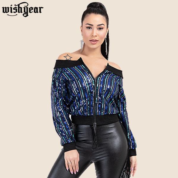 

women's jackets women sequined jacket coat patchwork slash neck zipper high streetwear long sleeve charm modern ladies outwear, Black;brown
