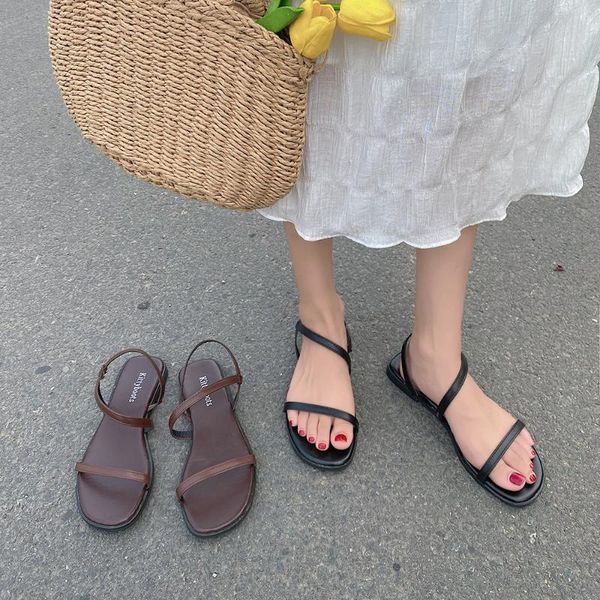 

sandals summer fashion women's simple and versatile casual flat shoes with a word 2021 women, Black