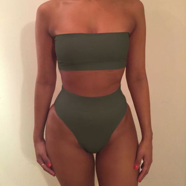 

solid 2020 bikini cross color two piece split women's swimsuit, White;black