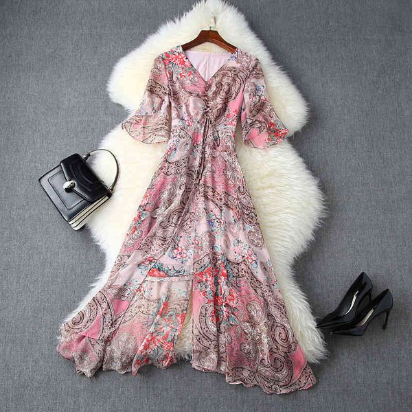 

casual dresses summer 1/2 sleeve v neck multicolor paisley print ribbon buttons mid-calf dress elegant l10t11054 y8ig, Black;gray