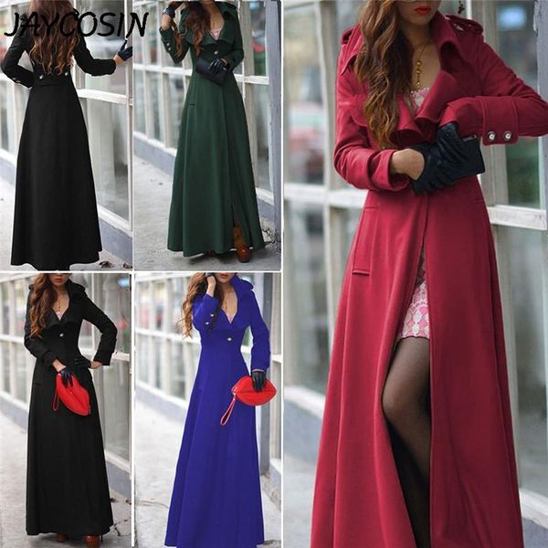 

women's wool & blends jaycosin women woollen coat lapel slim trench jacket long parka overcoat autumn winter button outwear casaco femi, Black