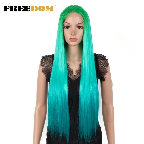 

synthetic wigs for black women green color hair long straight 30inch heat resistant fiber cosplay