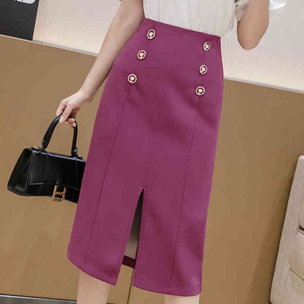 

casual dresses shintimes purple woman skirts summer double breasted split pencil womens high waisted midi jupe femme qznt, Black;gray