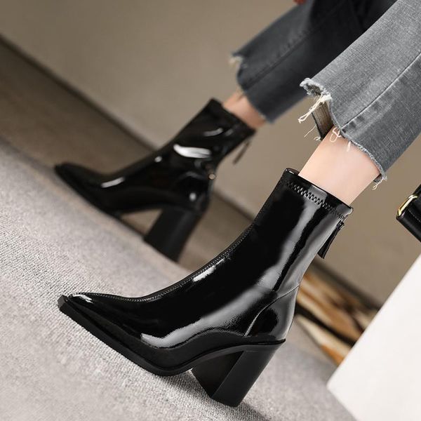 

boots fashion brand autumn winter women ankle high heels ladies shoes woman dancing pumps quality riding 34-39, Black