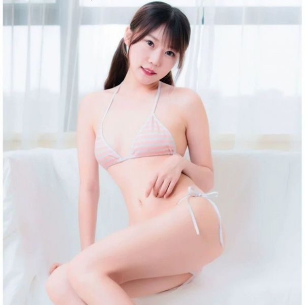 

bikini suit with blue and white stripes lace up triangl swimwear, White;black