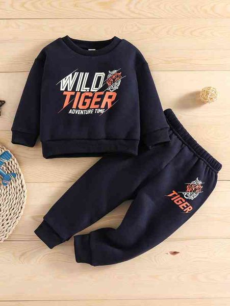 

baby letter and tiger print thermal pullover & sweatpants she, White
