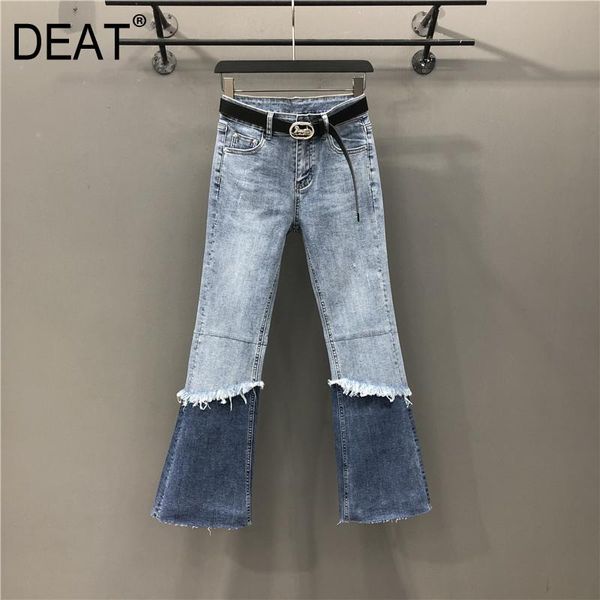 

[deat] casual trumpet slim jeans women stretch patchwork high waist nine point micro pants mall goth 2021 spring gx470 women's, Blue