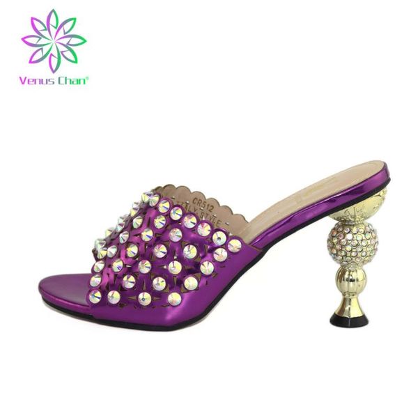 

dress shoes rhinestone pvc women mules summer head peep toe thin high heel fashion slip on slides ladies party shoe 38-43, Black
