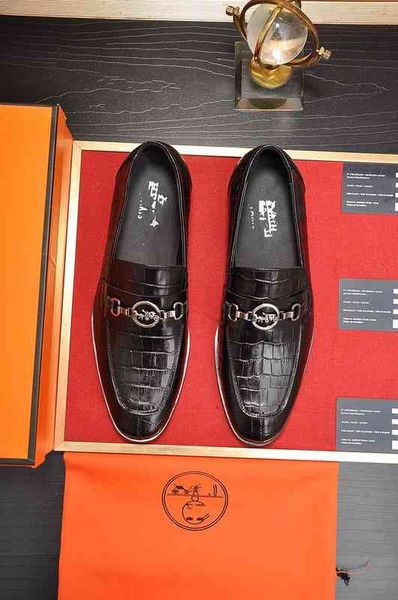

loafers luxury men casual business shoes leather formal dress designer wedding shoe flat alligator suit office pointed toe, Black