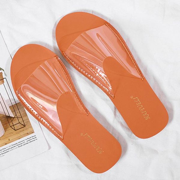 

slippers sagace summer ladies casual shoes women transparent peep toe flats clear outdoor slide on beach non-slip slides, Black