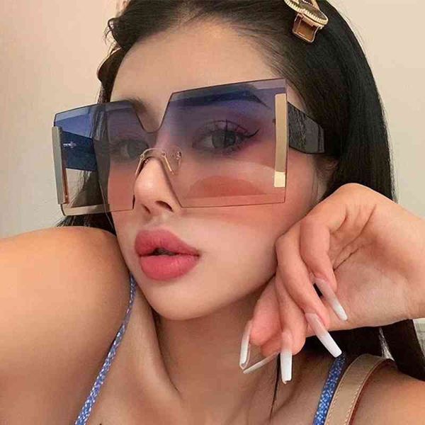

summer sunglasses 2021 fashionable rimless for women street style sun glasses oversized vintage eyewear uv400, White;black