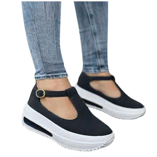 

summer women's sandals casual wedge platform buckle strap ladies cusual solid female shoes 2021 sandalias mujer, Black