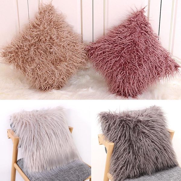 

40x40cm cushion cover solid one side faux fur decorative throw pillow case super soft plush for sofa bed home decor