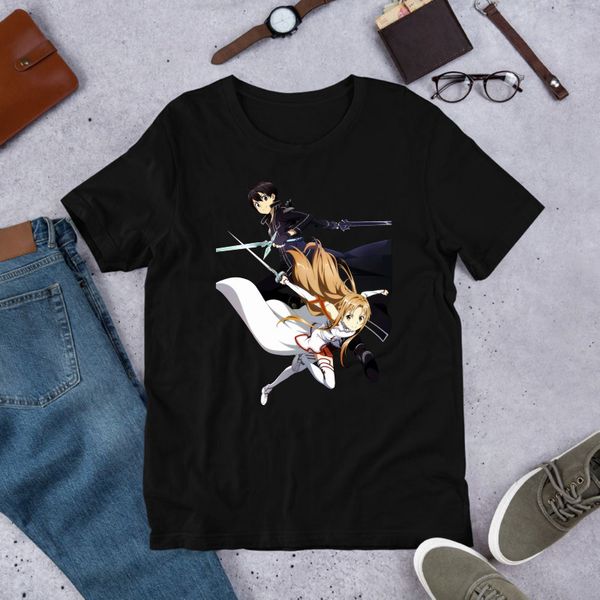 

asuna and kirito in sword art online classic t-shirt, White;black