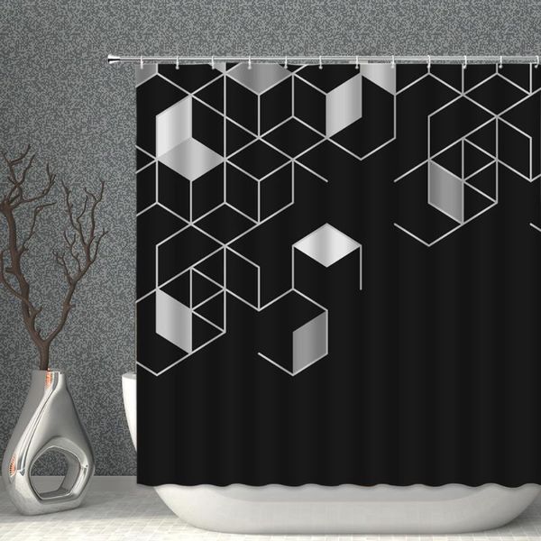 

nordic cube simple bath curtain waterproof shower geometric screen printed for bathroom with hook home decor curtains