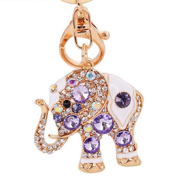 

keychains rhinestone-crystal lucky religion-auspicious elephant keychain purse bag car charm key ring gifts cute golden-enamel animal, Silver