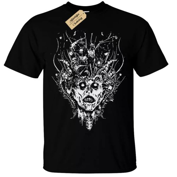 

demon head t-shirt gothic mens rock horror zombie skeleton skull, White;black