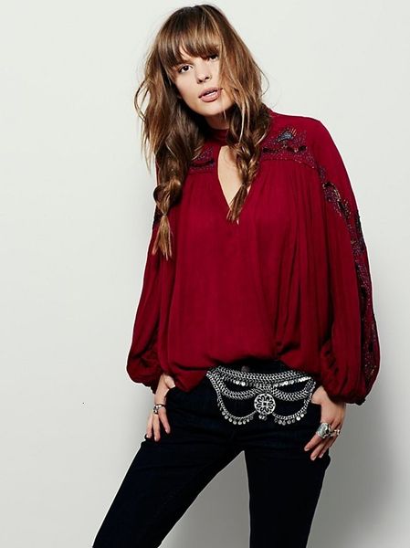 

women blouses cotton fashion long sleeve embroidery floral deep v-neck plus size blouse hippie chic blusas, White