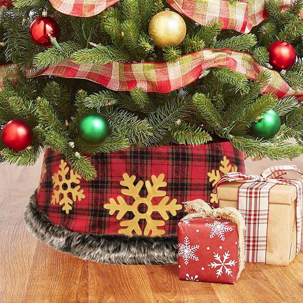 Decorações de Natal Tree Knitting Collar Bottom Decoração Lattice Saia Dourada Floco de Neve Avental Home Decor