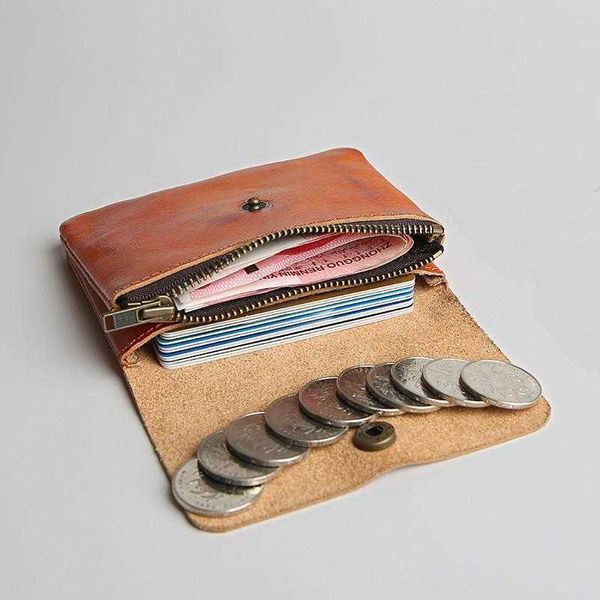 LOT Münze Geldbörsen 10PCS / Reißverschluss Echtes Leder Brieftasche Männer Frauen Karte Tasche Vintage Retro Handgemachte Rindsleder Dünne mini