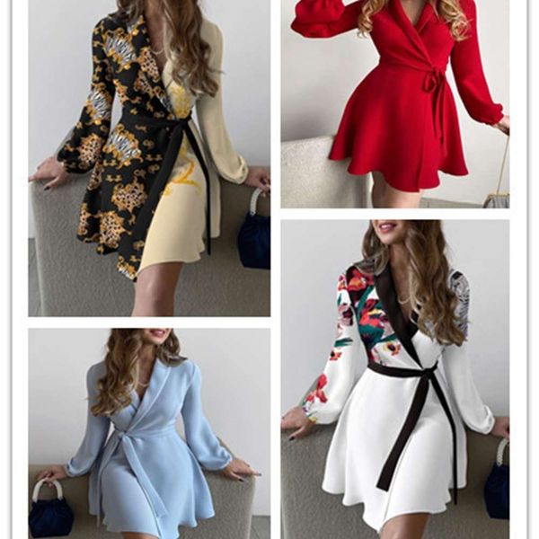 

autumn print lapel long sleeve, White;black