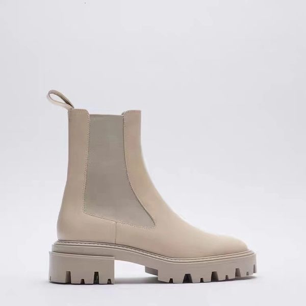 

dress shoes novo outono botas femininas de tecido elástico corativo curtas fundo grosso tubo fumaça chelsea britânico martin q5wc, Black