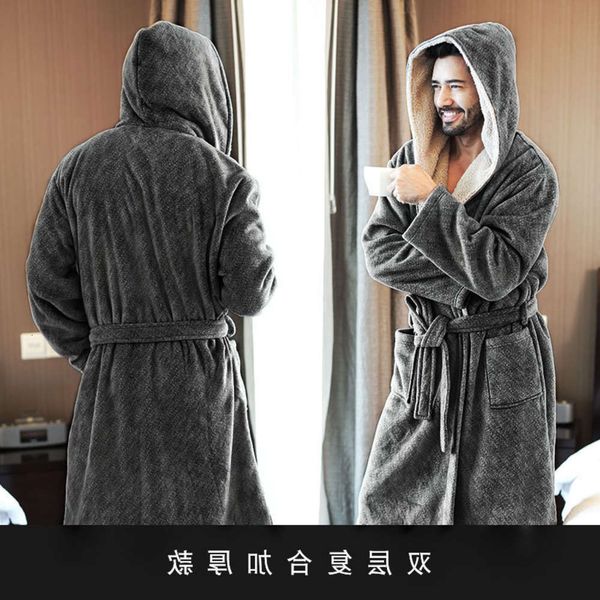 

bathrobe double layer hooded men's bathrobe in autumn and winter