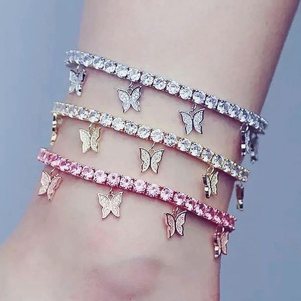 Lady Cute Butterfly Fußkettchen Armband Mode Fußkettchen für Frauen Strass Fußkette Strand Bein Armbänder Boho Schmuck Geschenk